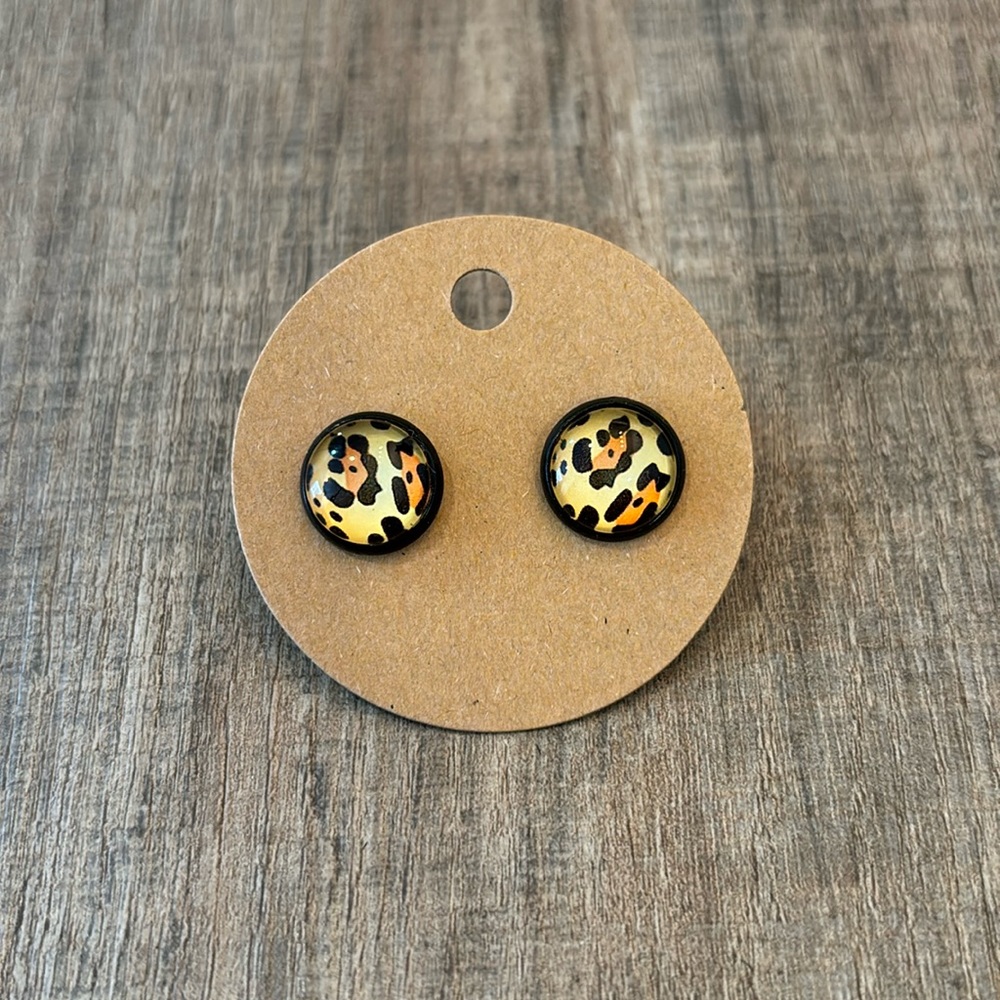 Homemade Earrings - 12mm diameter circle - post style - animal print